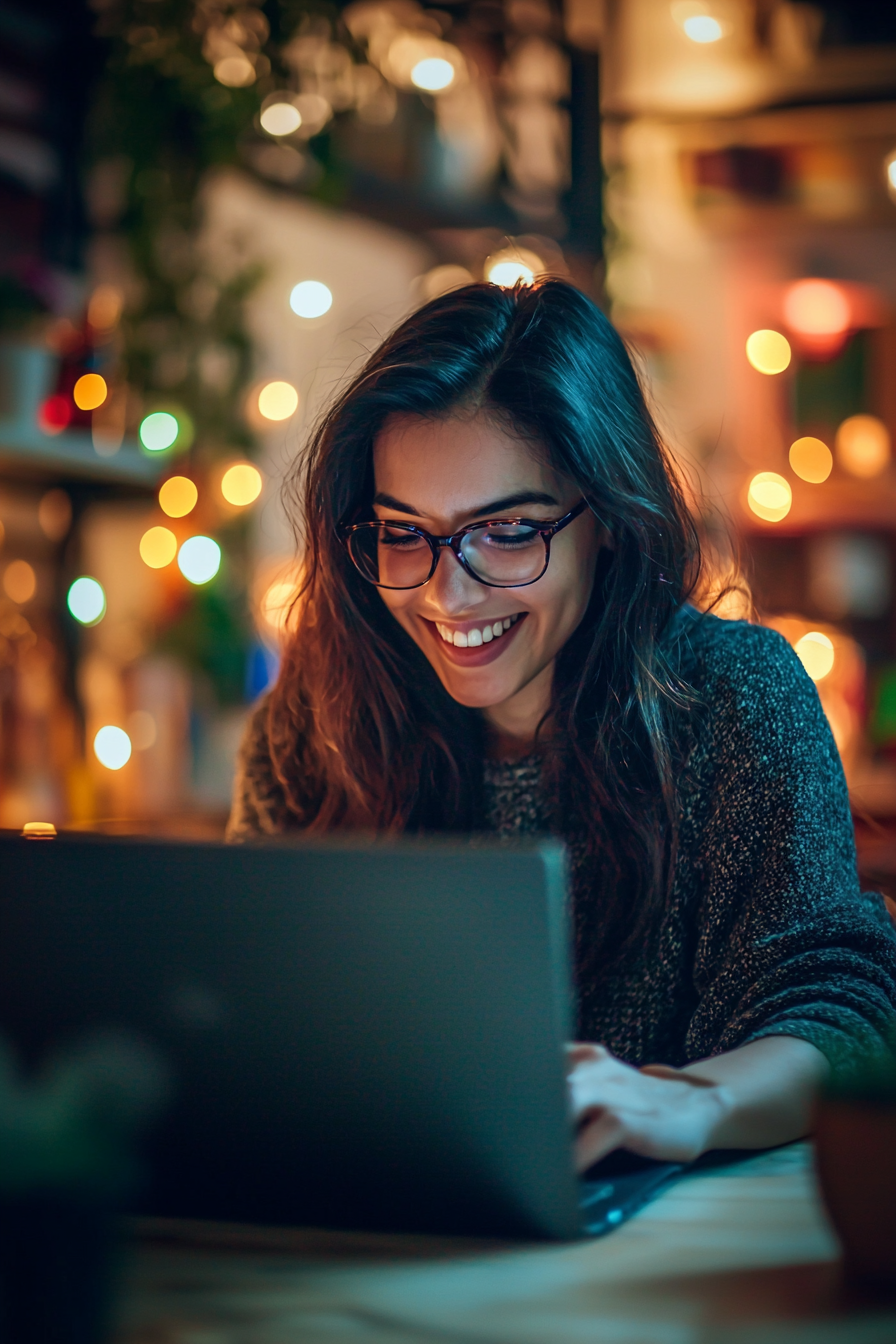 Woman using Persimi at home at night